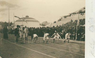 Olympische Spiele, 1896; Vorbereitung auf das 100-Meter-Rennen von Meyer Albert